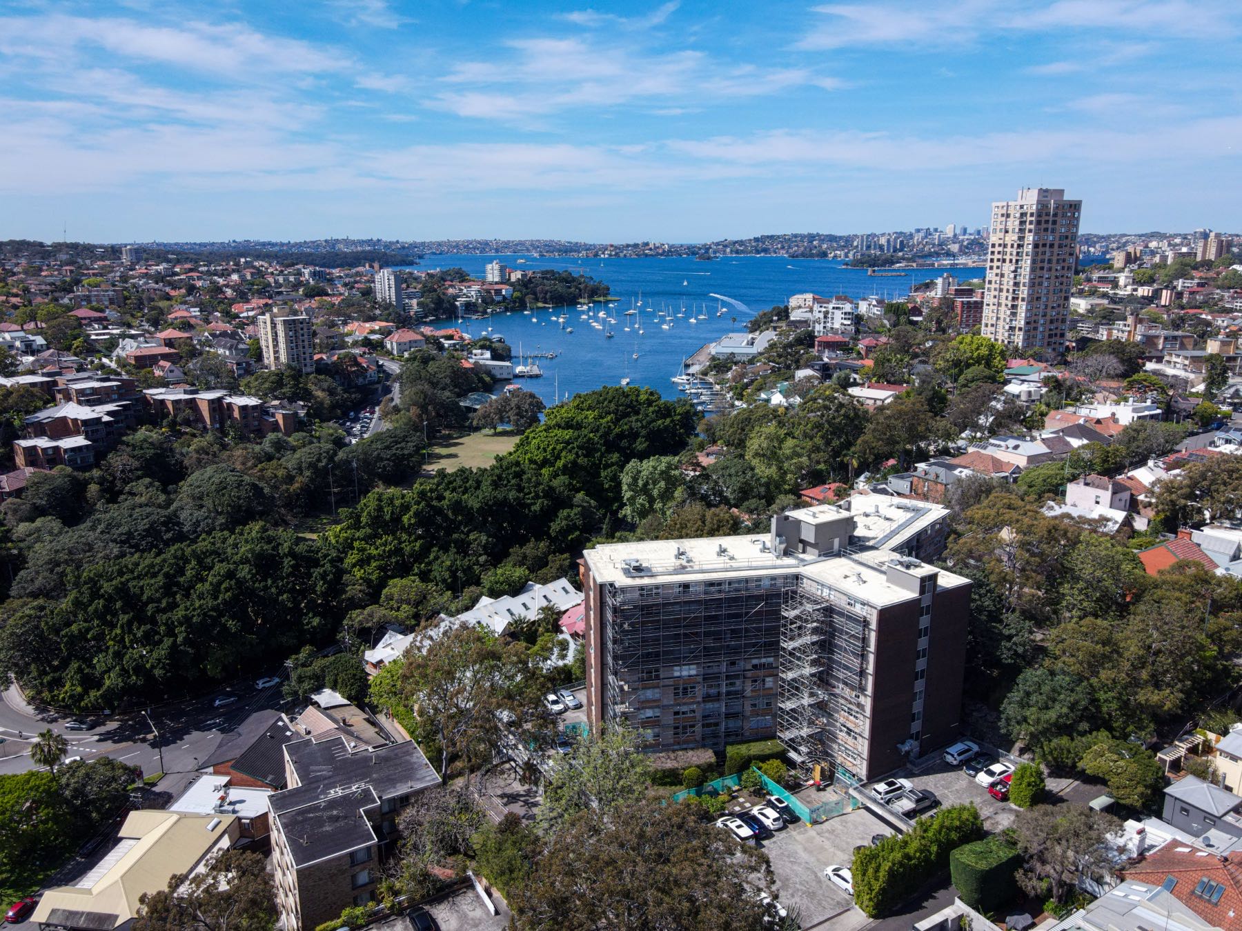 Aerial view of a Stronghold Hire scaffold site in North Sydney